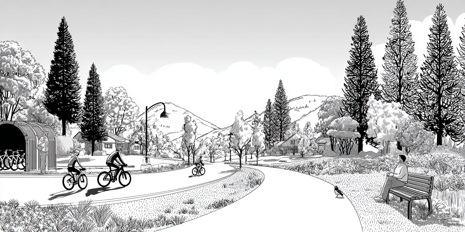 Cyclists riding along a scenic path